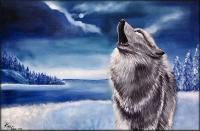 Wildlife Landscape Wolves - Lone Wolf - Oil  Acrylic On Canvas